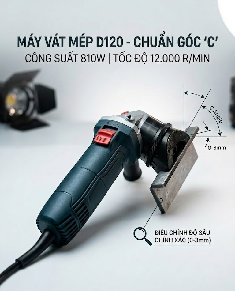 Máy vát mép D120 chuyên dụng, chuẩn góc 45 độ, hỗ trợ vát mép kim loại nhanh chóng và chính xác.