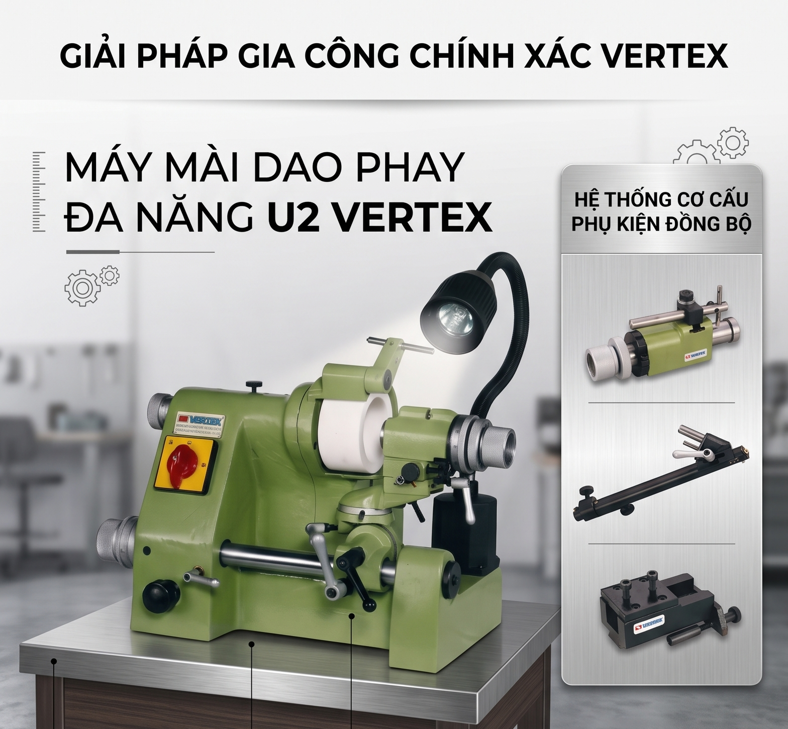 Máy mài dụng cụ đa năng U2 Vertex, giải pháp gia công chính xác cho dao phay và dụng cụ cắt.