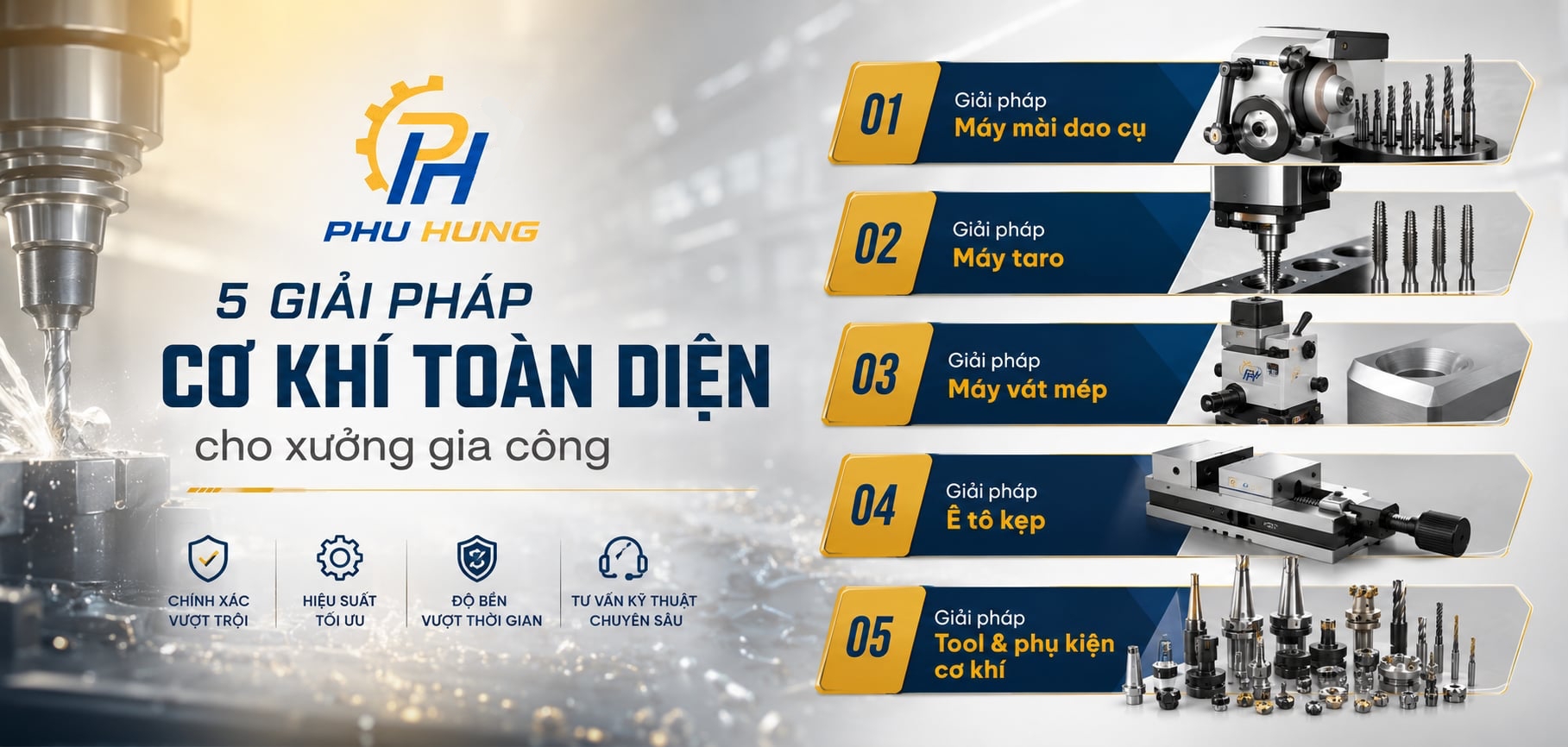 Banner Phú Hưng Tools - Chuyên cung cấp dụng cụ cơ khí chính xác.